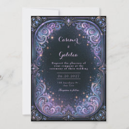 Midnight Lavender Celestial Bröllop Inbjudningar
