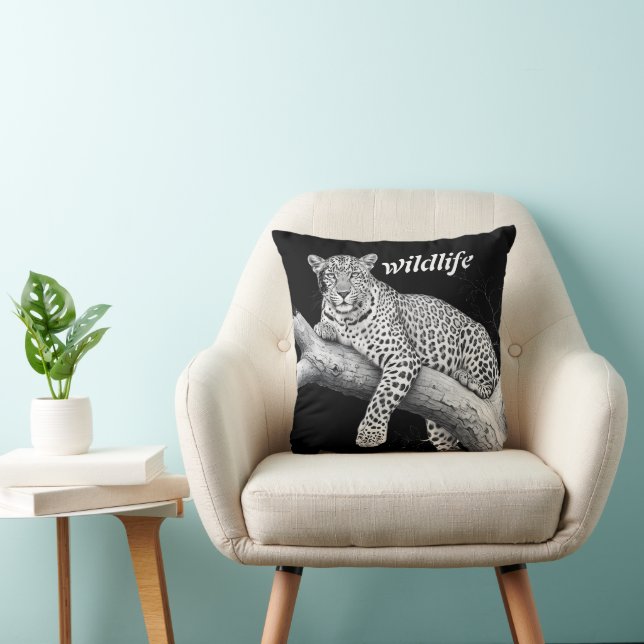 Midnight Leopard, Vilda djur-illustration Kudde (Stol)