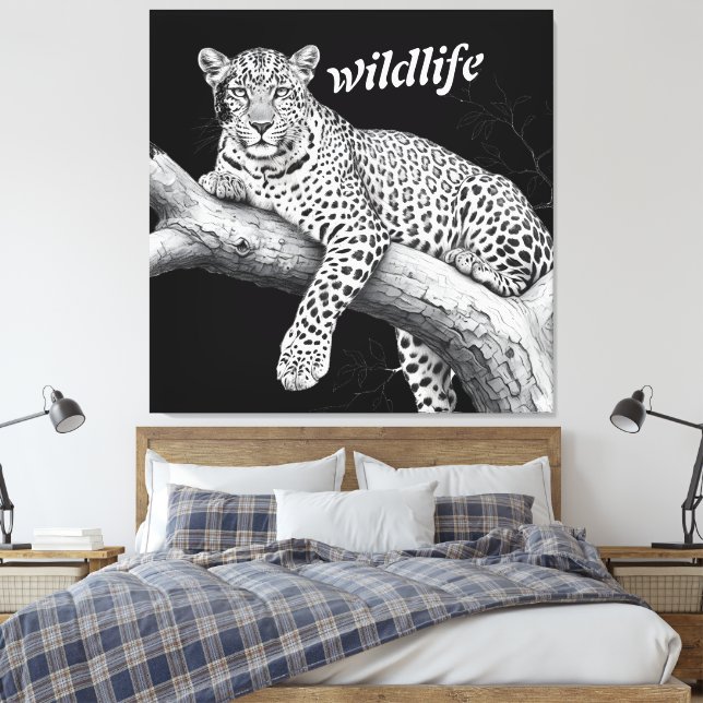 Midnight Leopard , Wildlife Illustration Canvastryck (Insitu (sovrum))