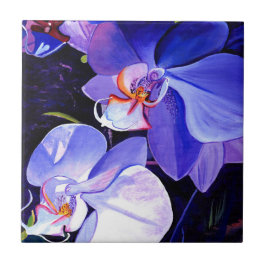 Midnight Lila Orchids Ceramic Tile Kakelplatta