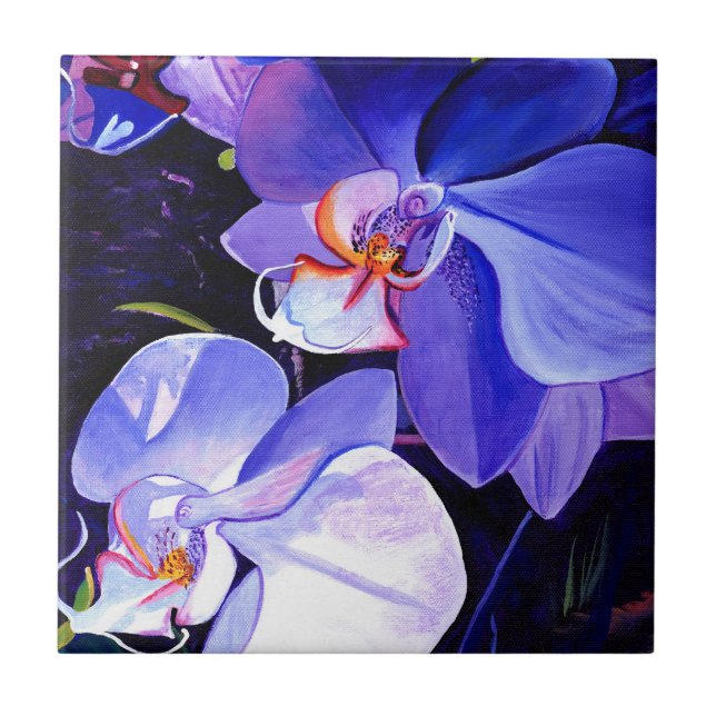 Midnight Lila Orchids Ceramic Tile Kakelplatta (Framsidan)