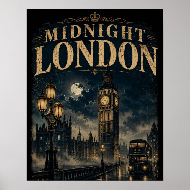 Midnight London Big Ben Natt Moody Poster (Framsidan)