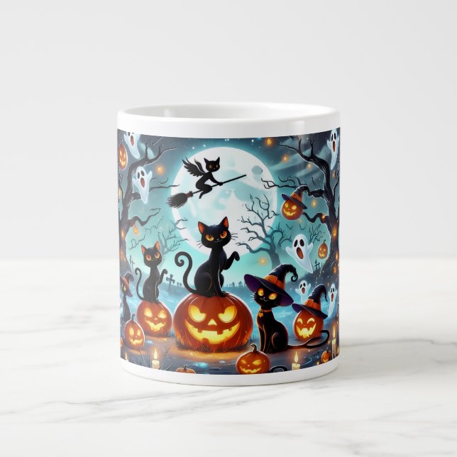 Midnight Magic: Black Cats & Pumpkins Halloween  Jumbo Mugg (Framsidan)