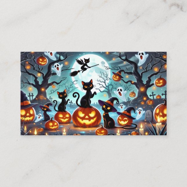Midnight Magic: Black Cats & Pumpkins Halloween  Tilläggskort (Framsida)
