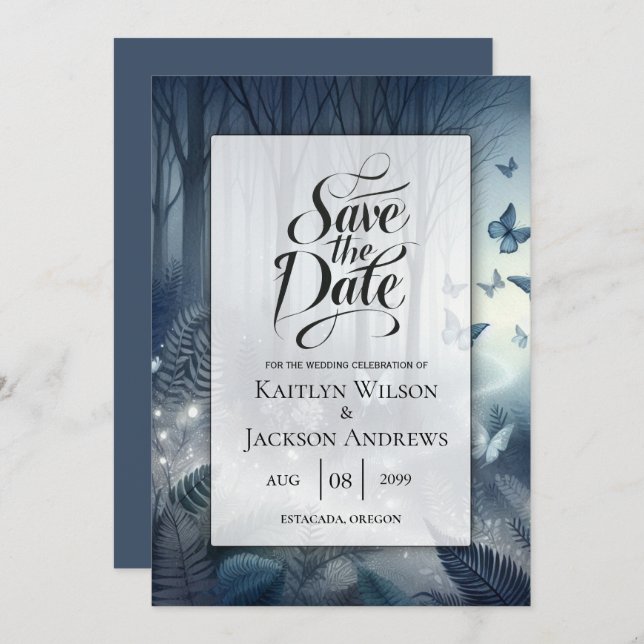 Midnight Magic och Moonlit Vingar Bröllop Spara Datumet (Fram/baksida)