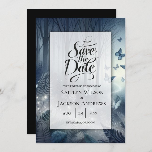 Midnight Magic och Moonlit Vingar Bröllop Spara Datumet (Fram/baksida)