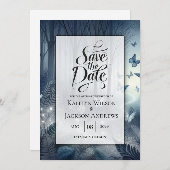 Midnight Magic och Moonlit Vingar Bröllop Spara Datumet (Fram/baksida)