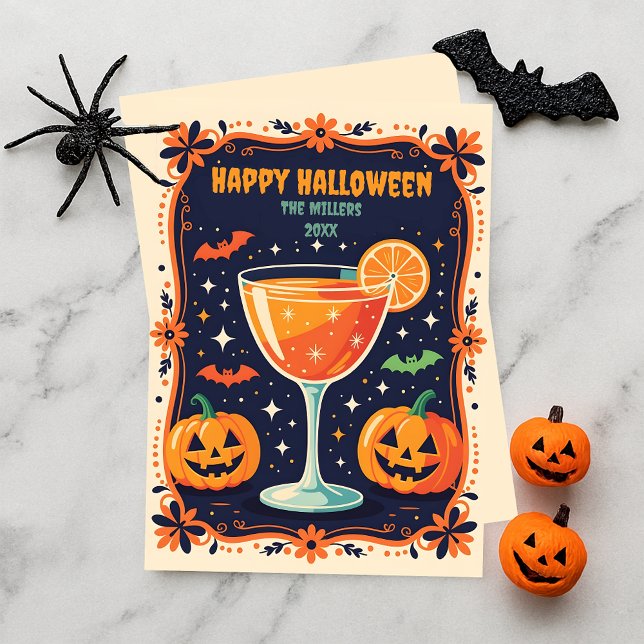 Midnight Magic Retro Drink Halloween Spöklik Julkort (Skapare uppladdad)
