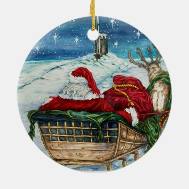 Midnight Magic Submarine Santa Ceramic Ornamic Julgransprydnad Keramik (Baksidan)