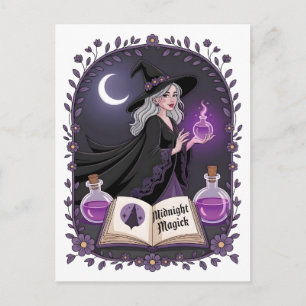 Midnight Magick Illustration av en ung häxa Helg Vykort