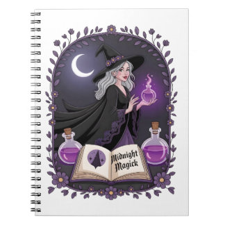 Midnight Magick Illustration of a Young Witch Anteckningsbok