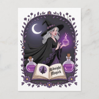 Midnight Magick Illustration of a Young Witch Helg Vykort