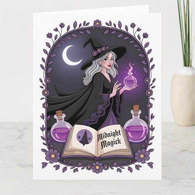 Midnight Magick Illustration of a Young Witch Kort (Framsida)