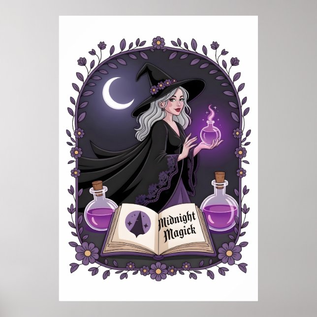 Midnight Magick Illustration of a Young Witch Poster (Framsidan)