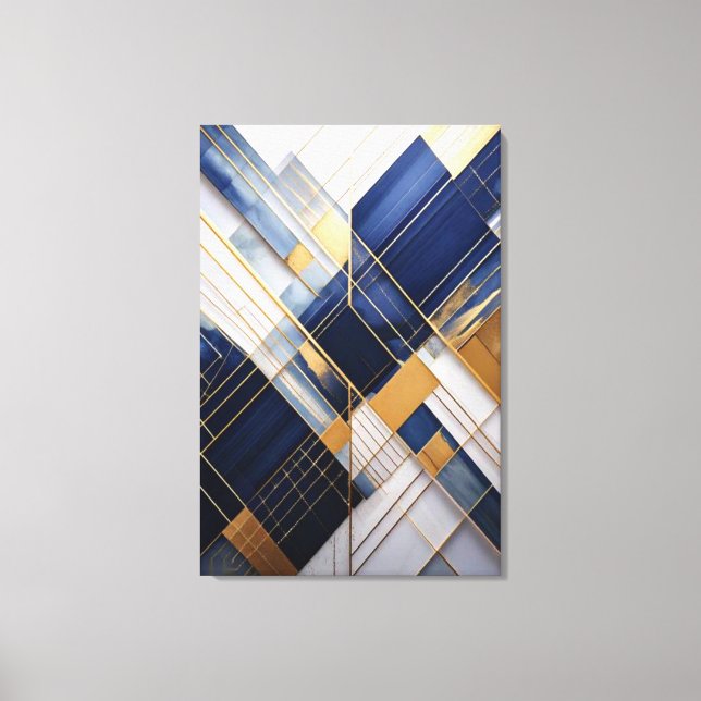 Midnight&Marble : Art Deco Navy och Guld Geometris Canvastryck (Framsida)