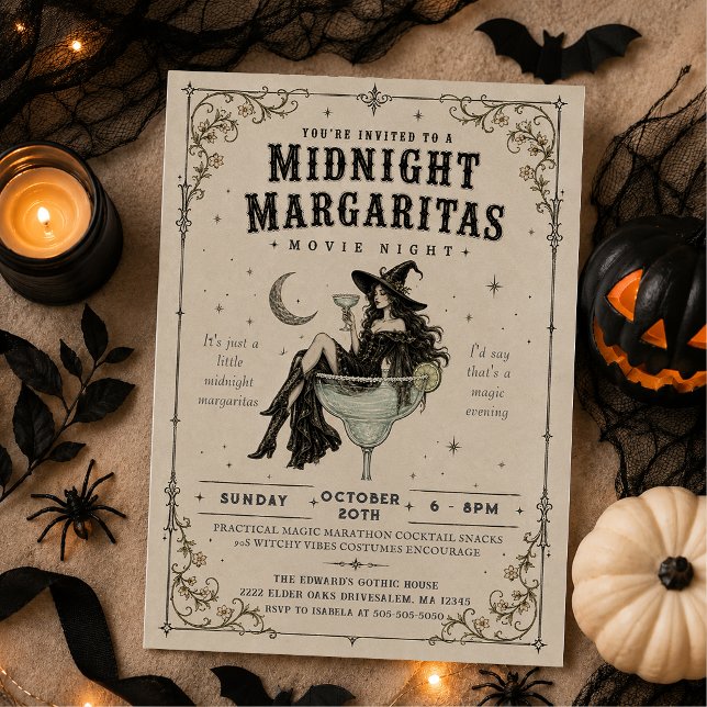 Midnight Margaritas Gothic Witchy Halloweenfest Inbjudningar (Skapare uppladdad)