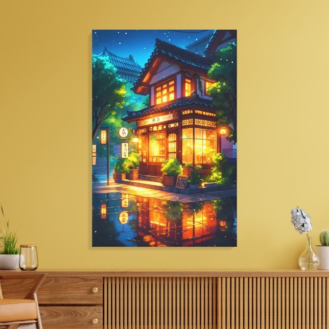 Midnight Matcha – Mysigt Japanskt Lofi Café Canvastryck (Insitu (Vardagsrum))