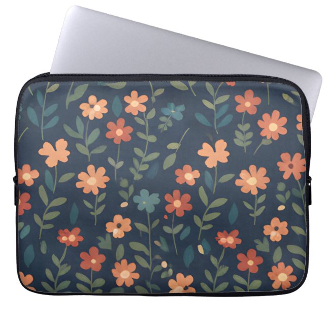 Midnight Meadow Hand-Painted Floral Pattern Laptop Fodral (Framsidan)