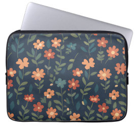 Midnight Meadow Handmålad Blommönster Laptop Fodral