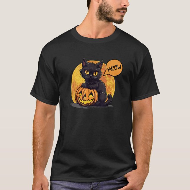 Midnight Meow Black Cat med Jack o lantern Fall F T Shirt (Framsida)