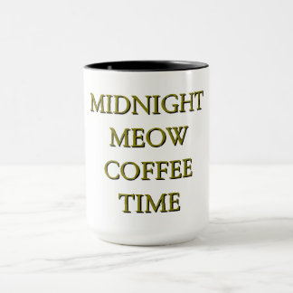Midnight Meow Coffee Time–Black & Gold Cat Mug Mugg