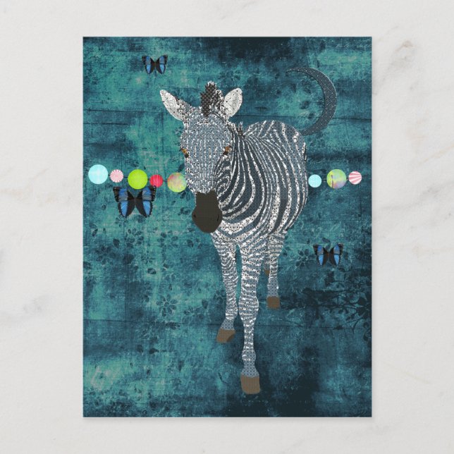 Midnight Moonlight Zebra Postcard Vykort (Framsida)