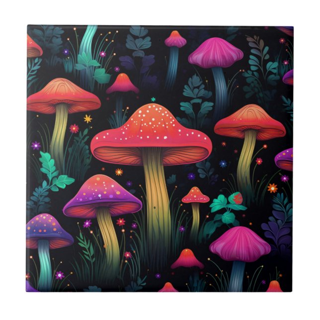 Midnight Mushroom Tile Kakelplatta (Framsidan)