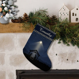 Midnight Nativity Silhouette Christmas Stocking Stor Julstrumpa