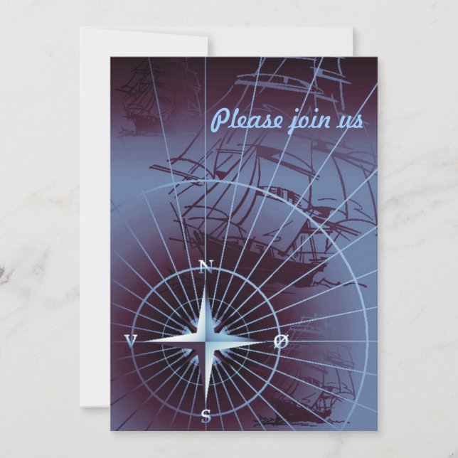 Midnight Nautical Kompass Segelfartyg Inbjudningar (Framsida)