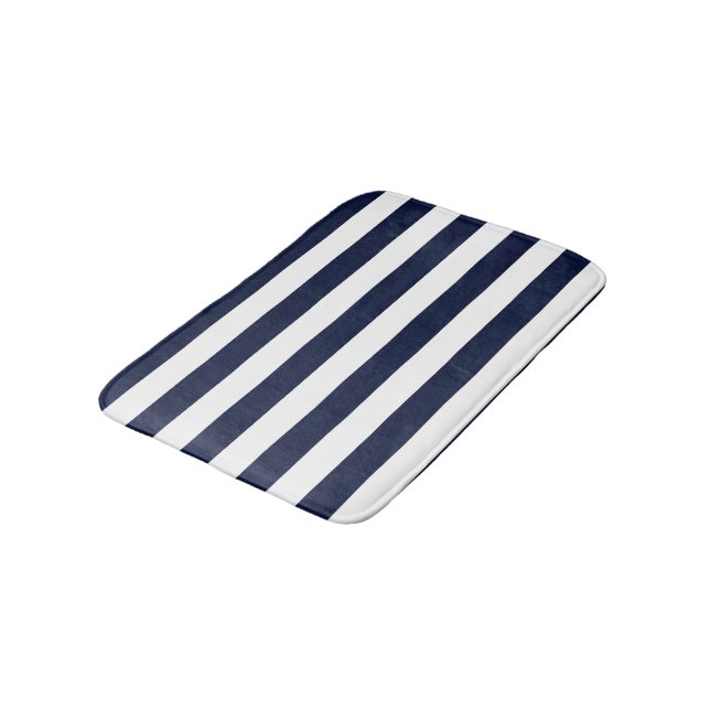 Midnight Navy Blue and White Rand Badrumsmatta (Vinklad)