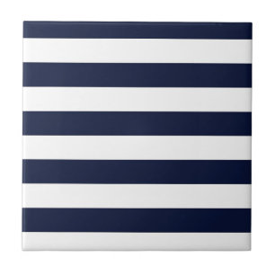 Midnight Navy Blue and White Rand Kakelplatta