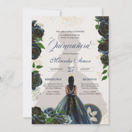 Midnight Navy Blue Ro Finare Charro Quinceanera Inbjudningar