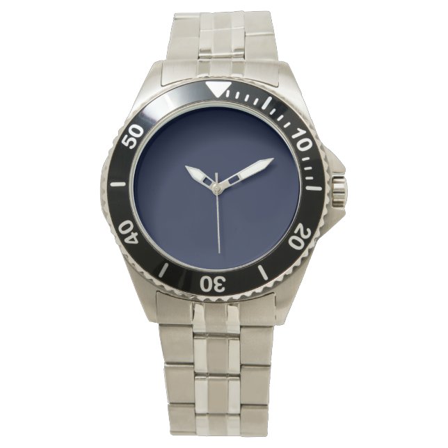 Midnight Navy Blue Solid Färg Armbandsur (Framsida)