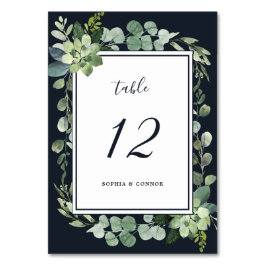 Midnight Navy Blue Succulent Bröllop Bordsnummer