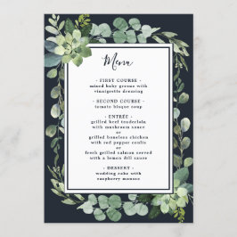 Midnight Navy Blue Succulent Bröllop Meny
