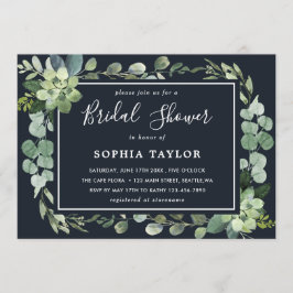 Midnight Navy Blue Succulent Möhippa Inbjudningar