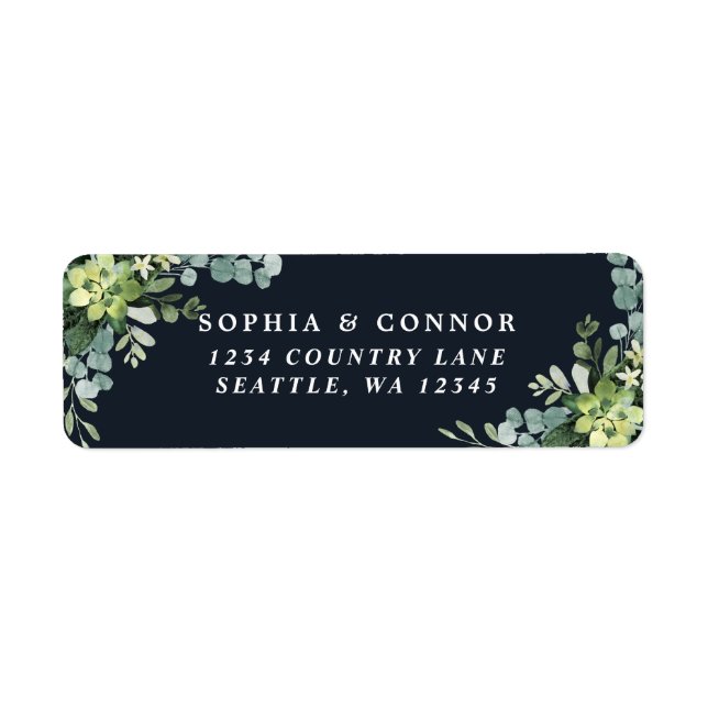 Midnight Navy Blue Succulent Returadress Etikett (Framsidan)