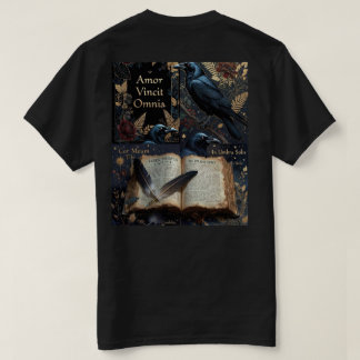 midnight-navy design with ravens perched  t shirt