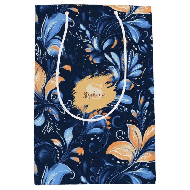 Midnight Navy Floral - Persikor blooms & Blå Vines (Framsidan)
