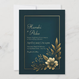 Midnight Navy Gold Botanical Wedding Inbjudningar