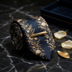 Midnight Navy & Guld Blommig Lyx Slips