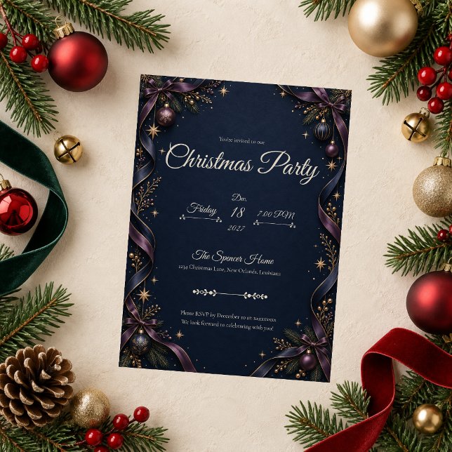 Midnight Navy & Plum Julfest Inbjudningar (Skapare uppladdad)