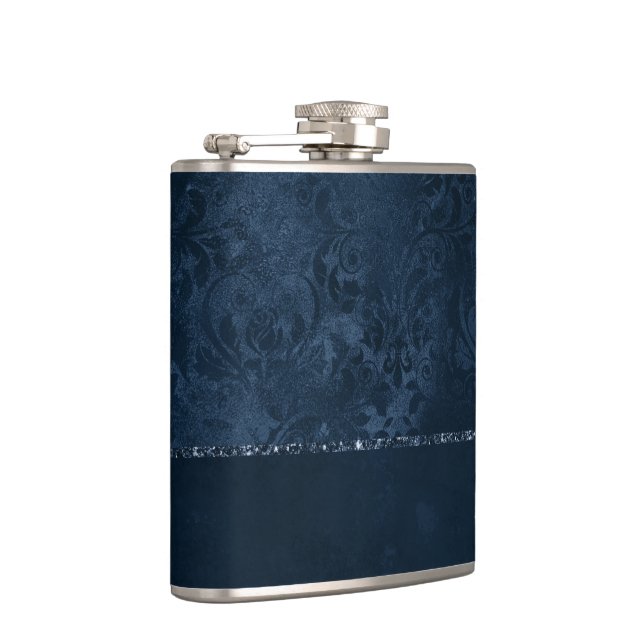 Midnight Navy Romantik | Blue Satiny Grunge Damask Fickplunta (Höger)