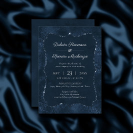 Midnight Navy Romantik | Blue Satiny Grunge Damask Inbjudningar