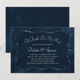 Midnight Navy Romantik | Blue Satiny Grunge Damask Inbjudningar