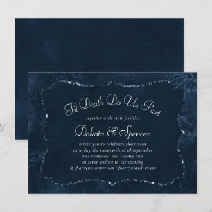 Midnight Navy Romantik Blue Satiny Grunge Damask Inbjudningar