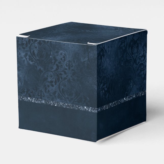 Midnight Navy Romantik | Blue Satiny Grunge Damask Presentaskar (Framsidan Sidan)