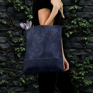 Midnight Navy Romantik Blue Satiny Grunge Damask Tygkasse