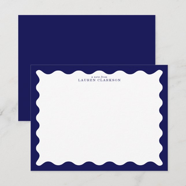 Midnight Navy Wavy Frame Note Card Inbjudningar (Fram/baksida)