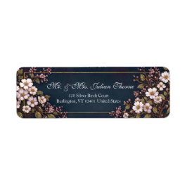 Midnight Navy White Botanical Frame Returadress Etikett